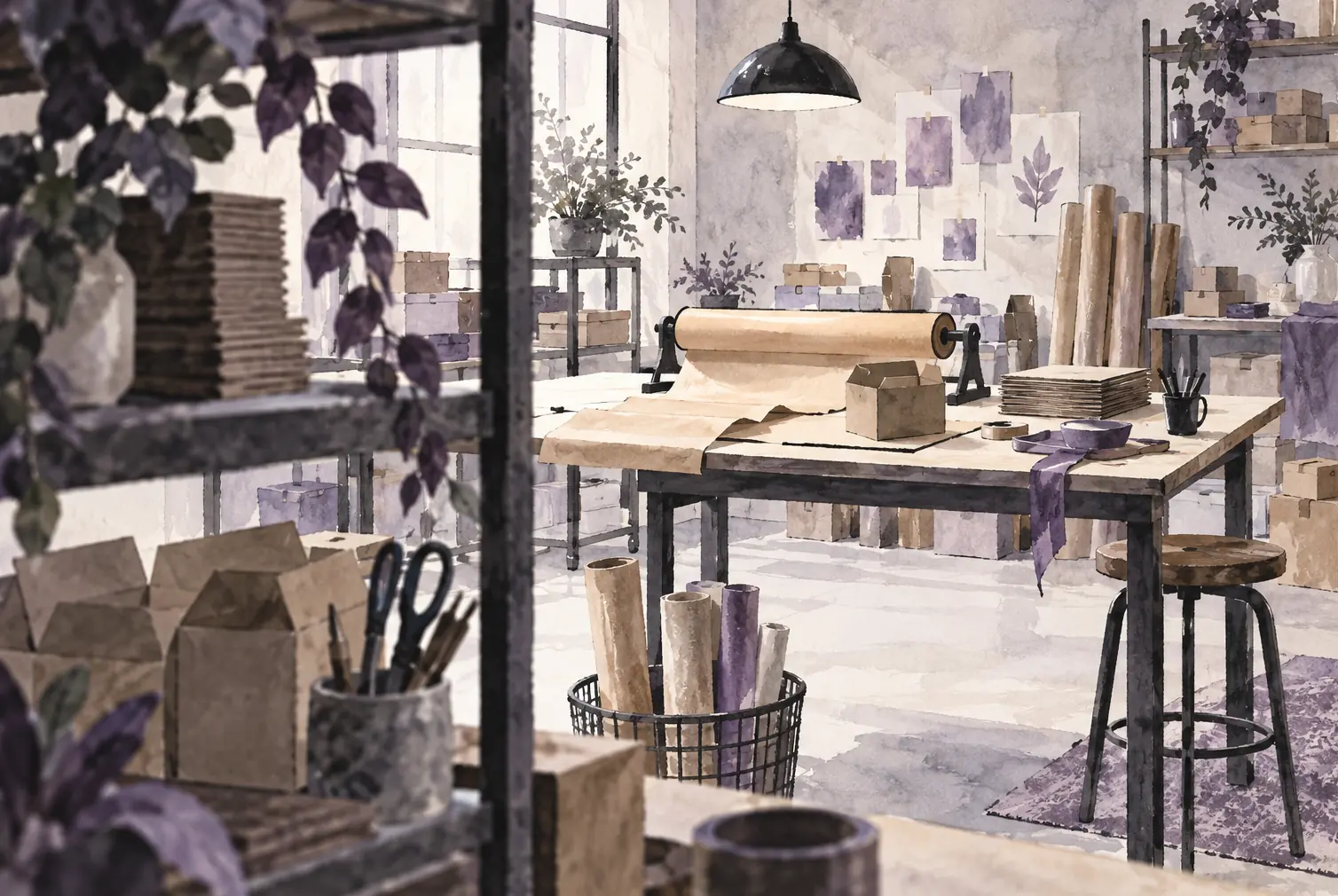 Illustration of packaging businesses and their working space